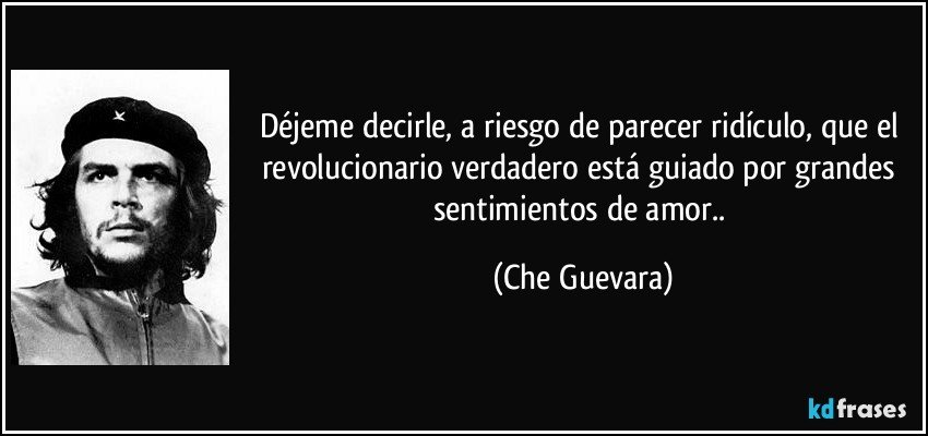 Déjeme decirle, a riesgo de parecer ridículo, que el revolucionario verdadero está guiado por grandes sentimientos de amor.. (Che Guevara)