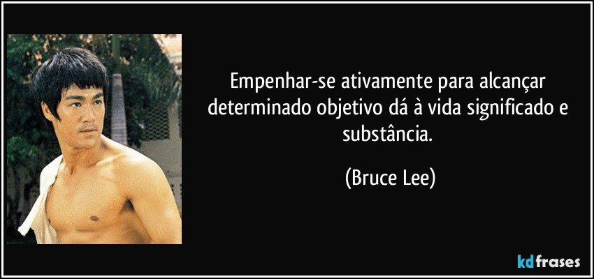 Empenhar-se ativamente para alcançar determinado objetivo dá à vida significado e substância. (Bruce Lee)