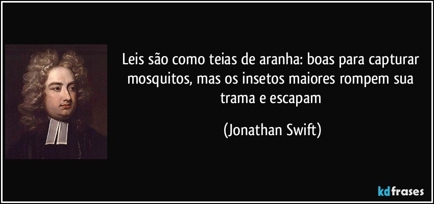 Leis são como teias de aranha: boas para capturar mosquitos, mas os insetos maiores rompem sua trama e escapam (Jonathan Swift)
