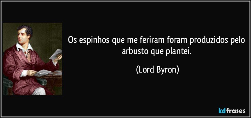 Os espinhos que me feriram foram produzidos pelo arbusto que plantei. (Lord Byron)
