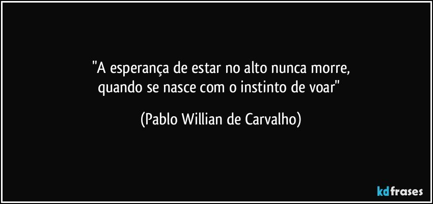 "A esperança de estar no alto nunca morre,
quando se nasce com o instinto de voar" (Pablo Willian de Carvalho)