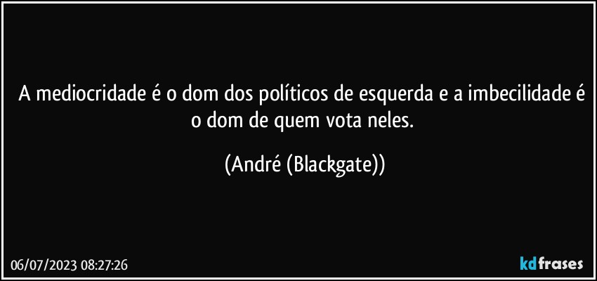 A mediocridade é o dom dos políticos de esquerda e a imbecilidade é o dom de quem vota neles. (André (Blackgate))