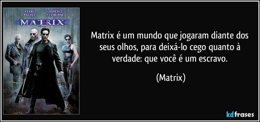 Matrix é um mundo que jogaram diante dos seus olhos, para deixá-lo cego quanto à verdade: que você é um escravo. (Matrix)