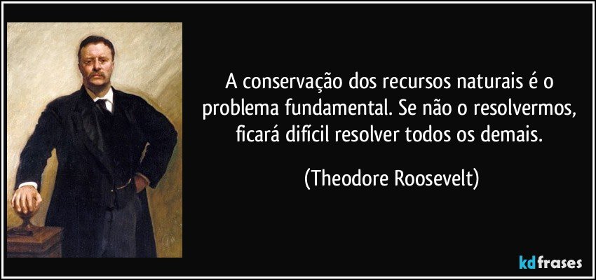 A conservação dos recursos naturais é o problema fundamental. Se não o resolvermos, ficará difícil resolver todos os demais. (Theodore Roosevelt)