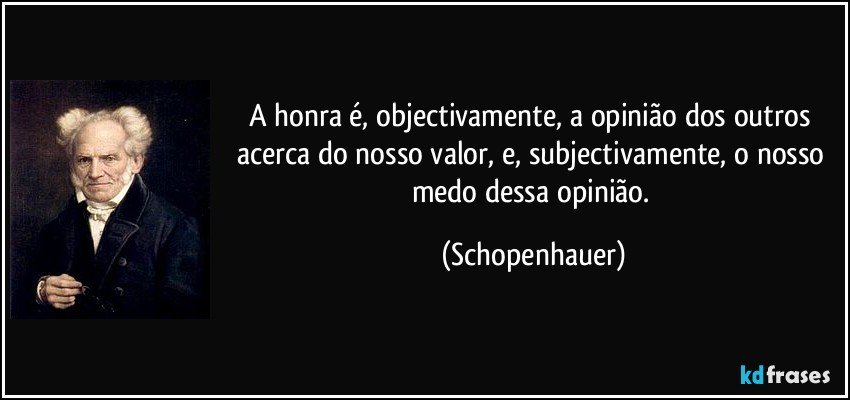 A honra é, objectivamente, a opinião dos outros acerca do nosso valor, e, subjectivamente, o nosso medo dessa opinião. (Schopenhauer)