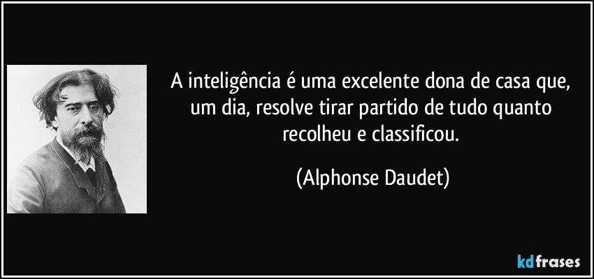 A inteligência é uma excelente dona de casa que, um dia, resolve tirar partido de tudo quanto recolheu e classificou. (Alphonse Daudet)