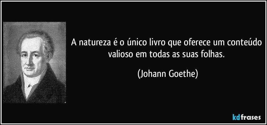 A natureza é o único livro que oferece um conteúdo valioso em todas as suas folhas. (Johann Goethe)