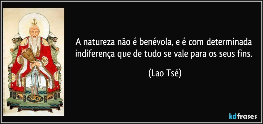 A natureza não é benévola, e é com determinada indiferença que de tudo se vale para os seus fins. (Lao Tsé)