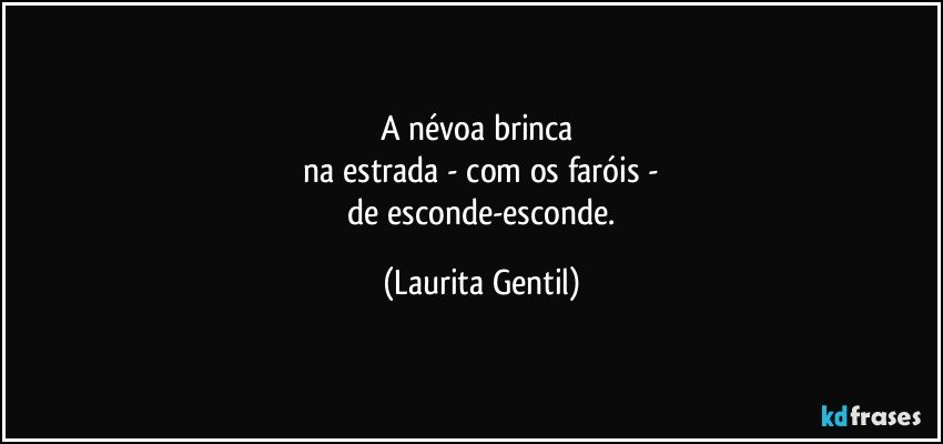 A névoa brinca 
 na estrada - com os faróis - 
 de esconde-esconde. (Laurita Gentil)