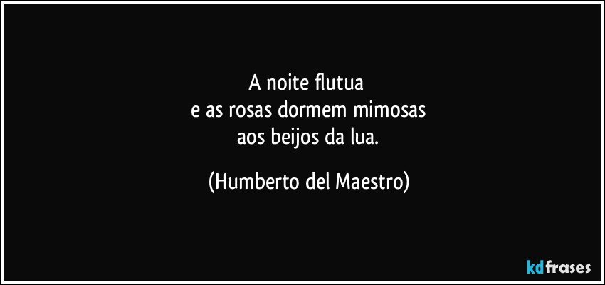 A noite flutua 
 e as rosas dormem mimosas 
 aos beijos da lua. (Humberto del Maestro)