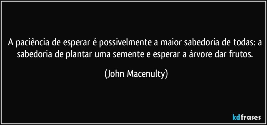 A paciência de esperar é possivelmente a maior sabedoria de todas: a sabedoria de plantar uma semente e esperar a árvore dar frutos. (John Macenulty)