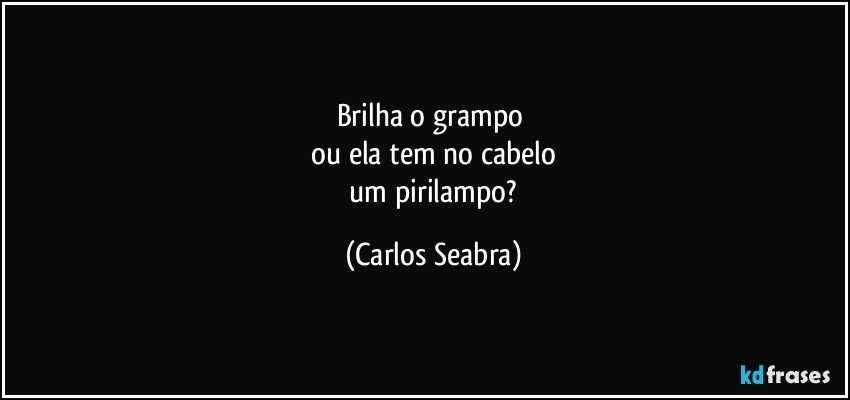 brilha o grampo 
 ou ela tem no cabelo 
 um pirilampo? (Carlos Seabra)