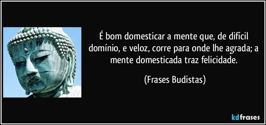 É bom domesticar a mente que, de difícil domínio, e veloz, corre para onde lhe agrada; a mente domesticada traz felicidade. (Frases Budistas)