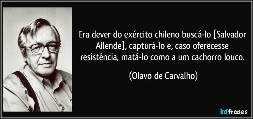 Era dever do exército chileno buscá-lo [Salvador Allende], capturá-lo e, caso oferecesse resistência, matá-lo como a um cachorro louco. (Olavo de Carvalho)