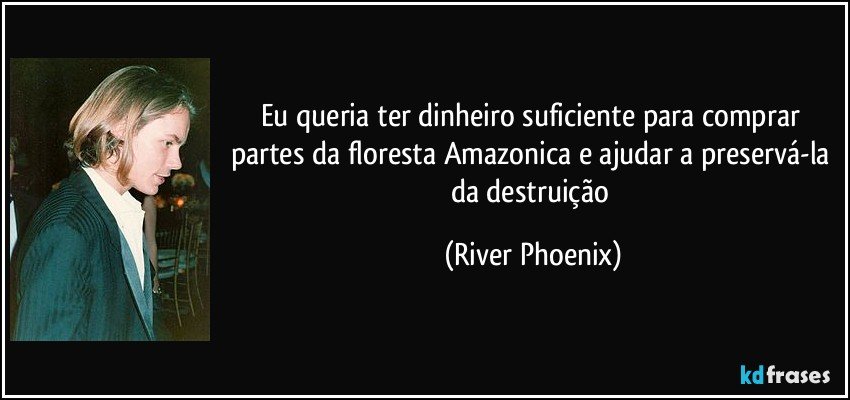 Eu queria ter dinheiro suficiente para comprar partes da floresta Amazonica e ajudar a preservá-la da destruição (River Phoenix)