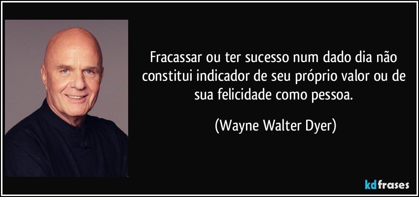 Fracassar ou ter sucesso num dado dia não constitui indicador de seu próprio valor ou de sua felicidade como pessoa. (Wayne Walter Dyer)