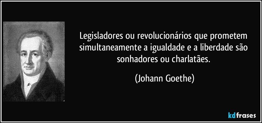 Legisladores ou revolucionários que prometem simultaneamente a igualdade e a liberdade são sonhadores ou charlatães. (Johann Goethe)
