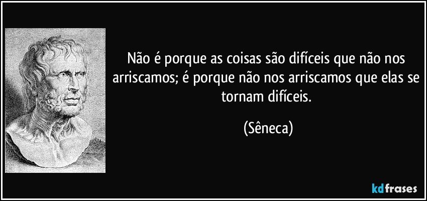 Não é porque as coisas são difíceis que não nos arriscamos; é porque não nos arriscamos que elas se tornam difíceis. (Sêneca)