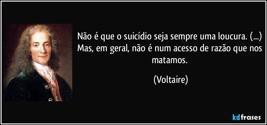 Não é que o suicídio seja sempre uma loucura. (...) Mas, em geral, não é num acesso de razão que nos matamos. (Voltaire)