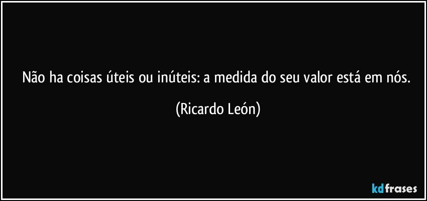 Não ha coisas úteis ou inúteis: a medida do seu valor está em nós. (Ricardo León)