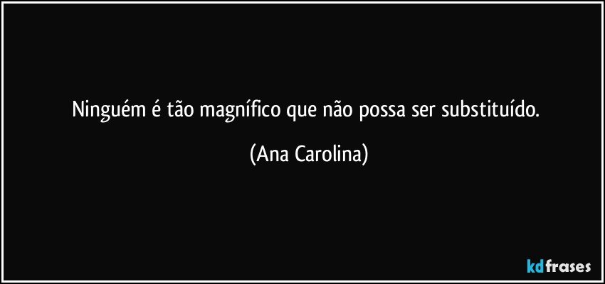 Ninguém é tão magnífico que não possa ser substituído. (Ana Carolina)