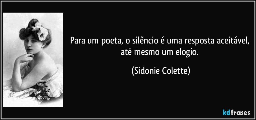 Para um poeta, o silêncio é uma resposta aceitável, até mesmo um elogio. (Sidonie Colette)