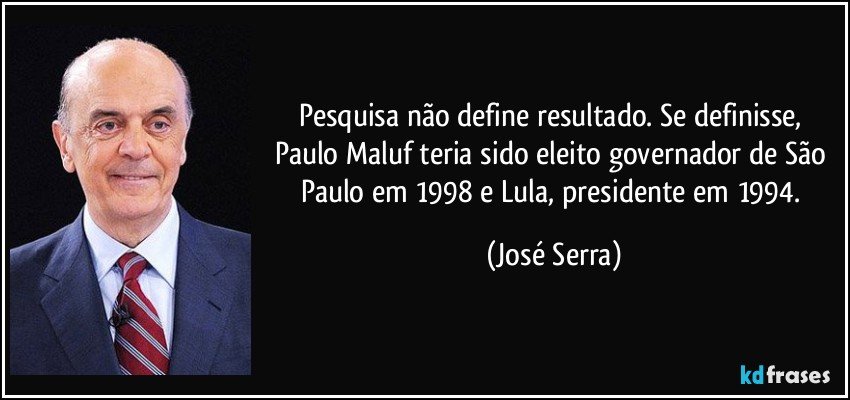 Pesquisa não define resultado. Se definisse, Paulo Maluf teria sido eleito governador de São Paulo em 1998 e Lula, presidente em 1994. (José Serra)