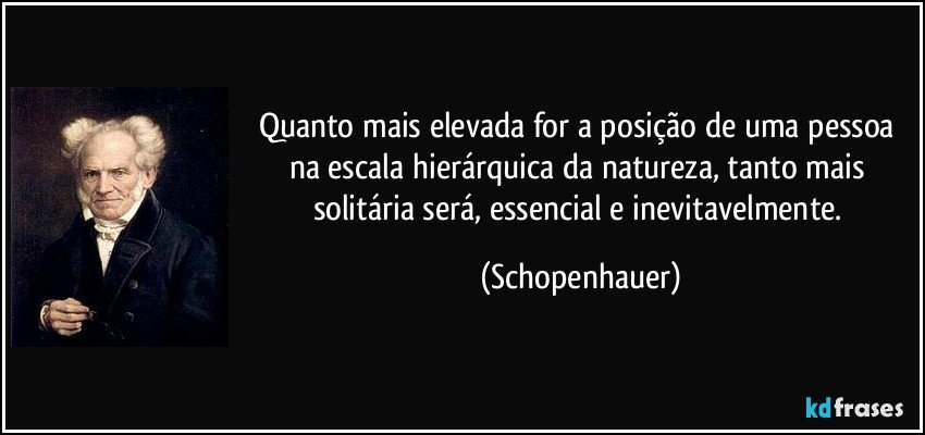 Quanto mais elevada for a posição de uma pessoa na escala hierárquica da natureza, tanto mais solitária será, essencial e inevitavelmente. (Schopenhauer)