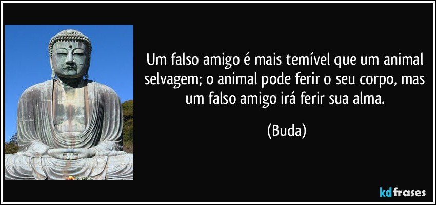 Um falso amigo é mais temível que um animal selvagem; o animal pode ferir o seu corpo, mas um falso amigo irá ferir sua alma. (Buda)