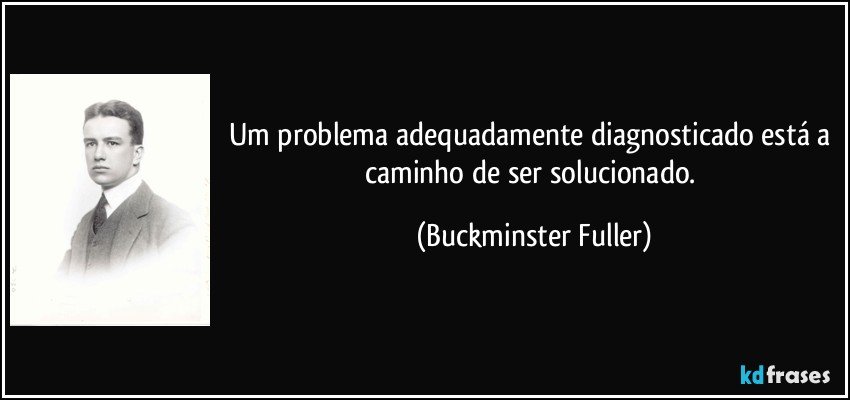Um problema adequadamente diagnosticado está a caminho de ser solucionado. (Buckminster Fuller)