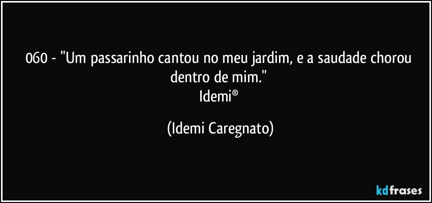 060 - "Um passarinho cantou no meu jardim, e a saudade chorou dentro de mim." 
Idemi® (Idemi Caregnato)