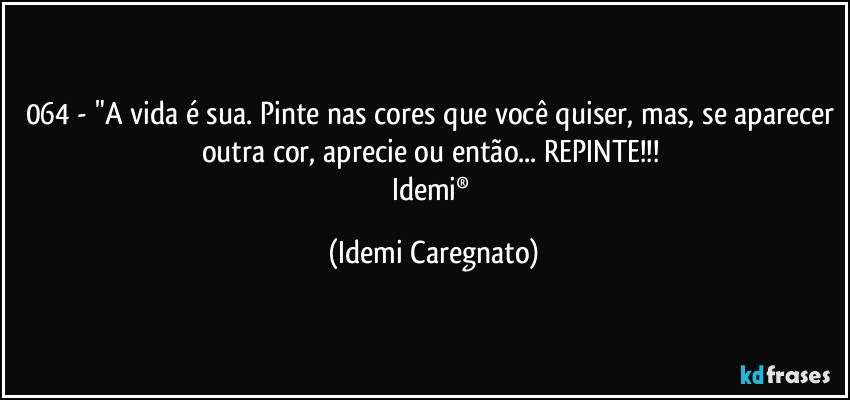 064 - "A vida é sua. Pinte nas cores que você quiser, mas, se aparecer outra cor, aprecie ou então... REPINTE!!! 
Idemi® (Idemi Caregnato)