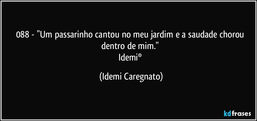 088 - "Um passarinho cantou no meu jardim e a saudade chorou dentro de mim." 
Idemi® (Idemi Caregnato)