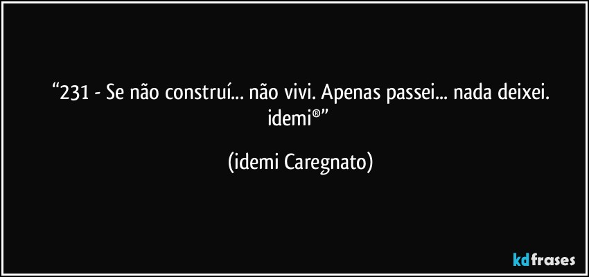 “231 - Se não construí... não vivi. Apenas passei... nada deixei.
idemi®” (Idemi Caregnato)