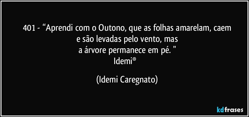 401 - “Aprendi com o Outono, que as folhas amarelam, caem
e são levadas pelo vento, mas
a árvore permanece em pé. "
Idemi®﻿ (Idemi Caregnato)