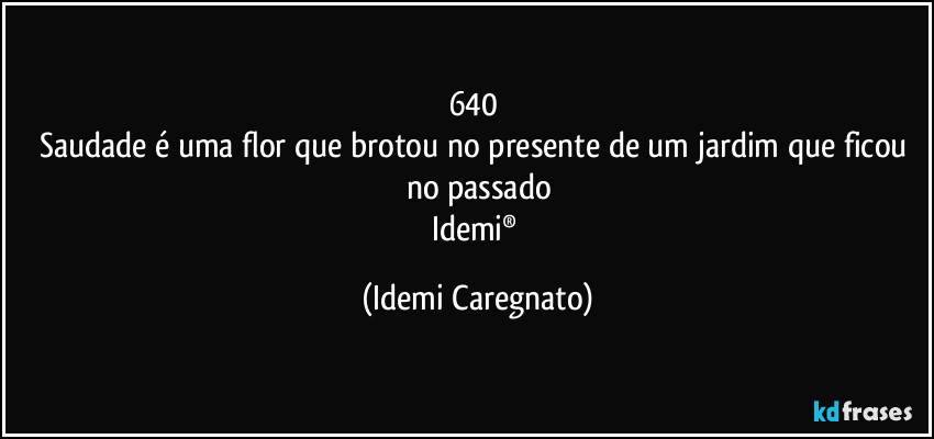 640 
Saudade é uma flor que brotou no presente de um jardim que ficou no passado
Idemi® (Idemi Caregnato)