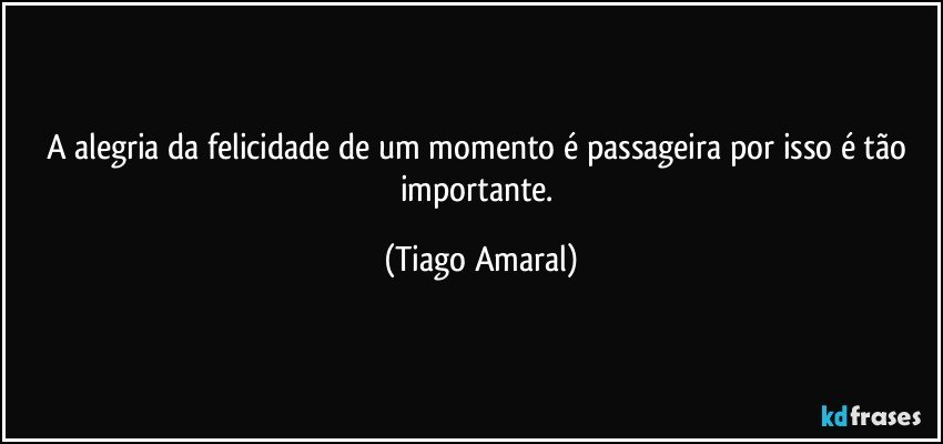 A alegria da felicidade de um momento é passageira por isso é tão importante. (Tiago Amaral)