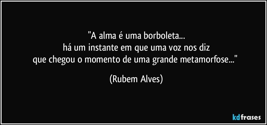 "A alma é uma borboleta...
há um instante em que uma voz nos diz
que chegou o momento de uma grande metamorfose..." (Rubem Alves)