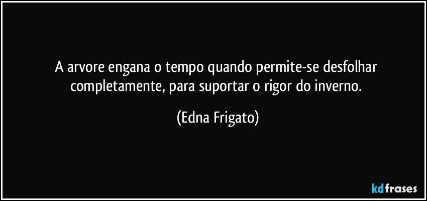 A arvore engana o tempo quando permite-se desfolhar completamente, para suportar o rigor do inverno. (Edna Frigato)