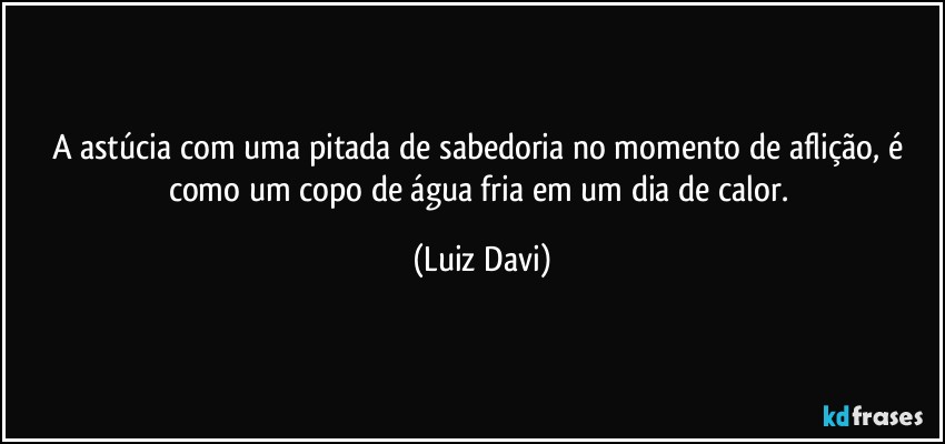 A astúcia com uma pitada de sabedoria no momento de aflição, é como um copo de água fria em um dia de calor. (Luiz Davi)