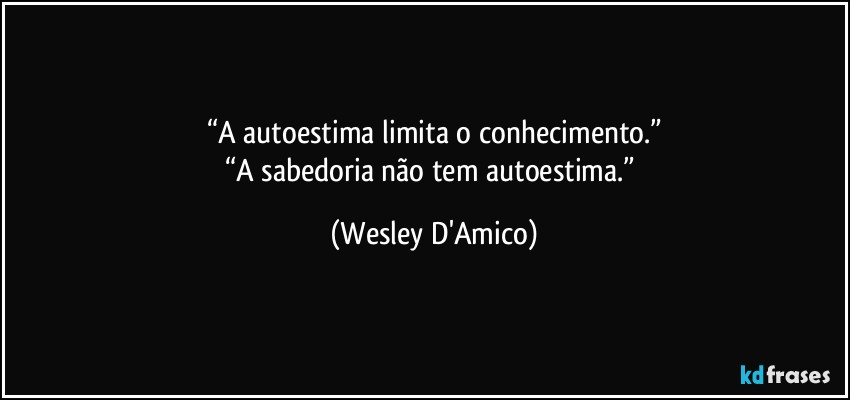 “A autoestima limita o conhecimento.”
“A sabedoria não tem autoestima.” (Wesley D'Amico)