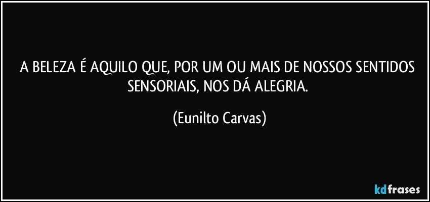 A BELEZA É AQUILO QUE, POR UM OU MAIS DE NOSSOS SENTIDOS SENSORIAIS, NOS DÁ ALEGRIA. (Eunilto Carvas)