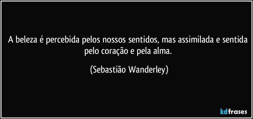 A beleza é percebida pelos nossos sentidos, mas assimilada e sentida pelo coração e pela alma. (Sebastião Wanderley)