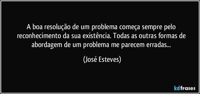 A boa resolução de um problema começa sempre pelo reconhecimento da sua existência. Todas as outras formas de abordagem de um problema me parecem erradas... (José Esteves)