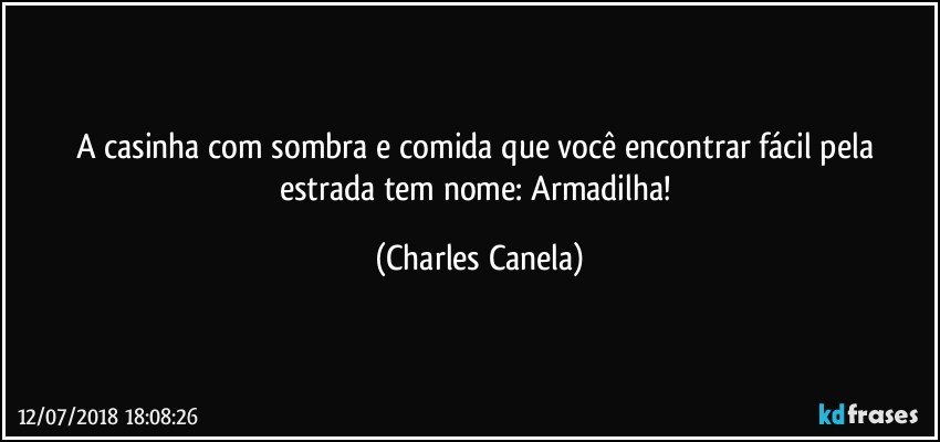 A casinha com sombra e comida que você encontrar fácil pela estrada tem nome: Armadilha! (Charles Canela)