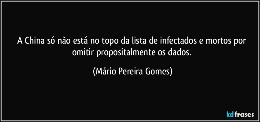 A China só não está no topo da lista de infectados e mortos por omitir propositalmente os dados. (Mário Pereira Gomes)