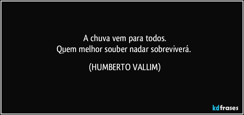 A chuva vem para todos.
Quem melhor souber nadar sobreviverá. (HUMBERTO VALLIM)
