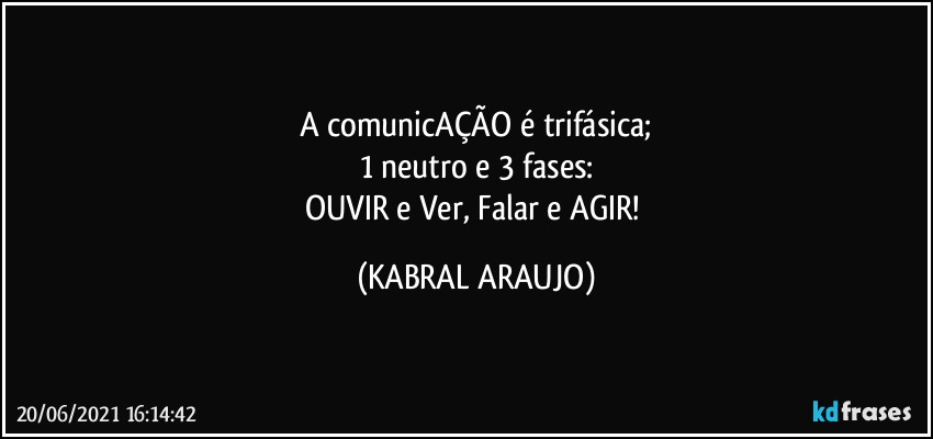 A comunicAÇÃO é trifásica;
1 neutro e 3 fases:
OUVIR e  Ver, Falar e AGIR! (KABRAL ARAUJO)