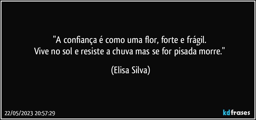 "A confiança é como uma flor, forte e frágil. 
Vive no sol e resiste a chuva mas se for pisada morre." (Elisa Silva)