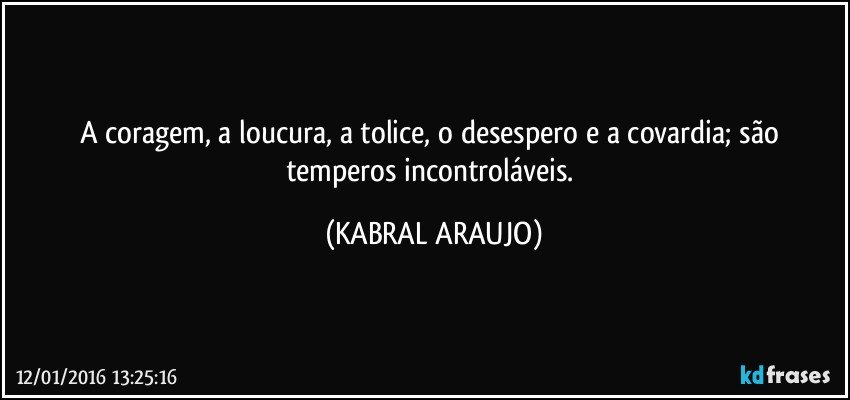 A coragem, a loucura, a tolice, o desespero e a covardia; são temperos incontroláveis. (KABRAL ARAUJO)